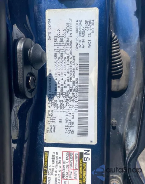 2004 Toyota 4Runner Sr5 from USA, damaged, VIN JTEBU14R448021920